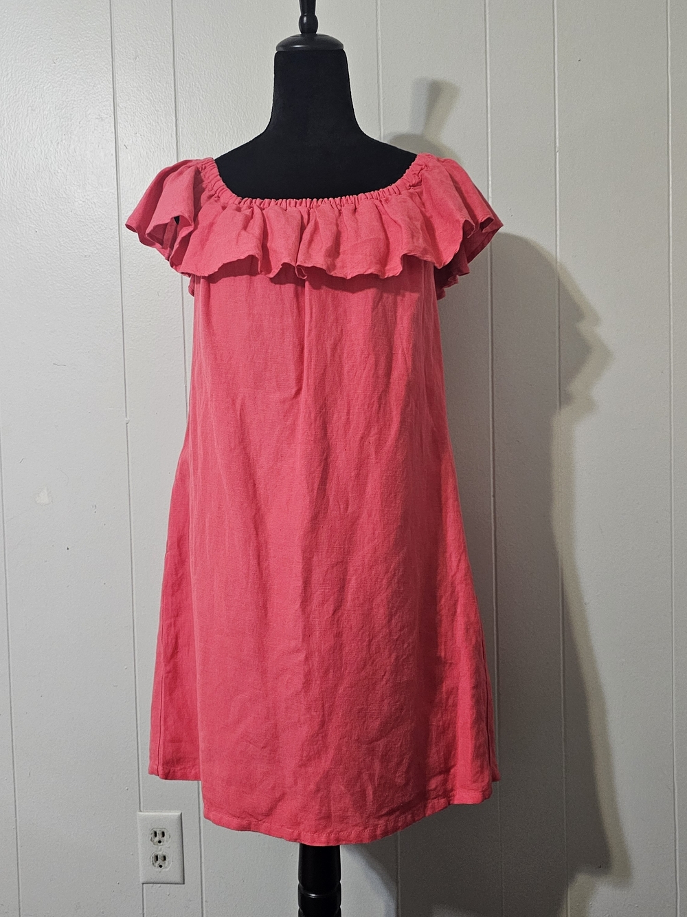 Tommy Bahama Linen Blend Ruffle Shift Dress Pink Coral Small Boho Resort